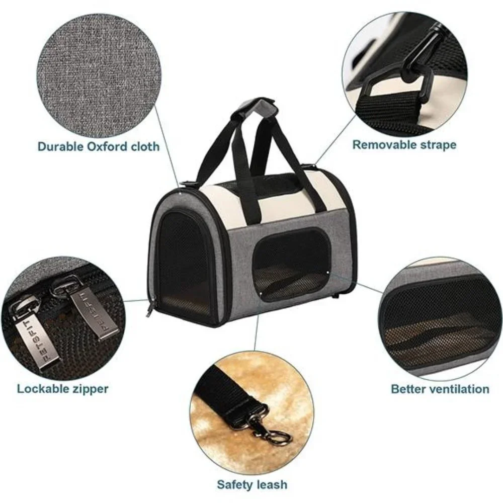 Small 5-Sided Breathable Mesh Pet Carrier Lightweight Soft Cat Carrier Dark Gray